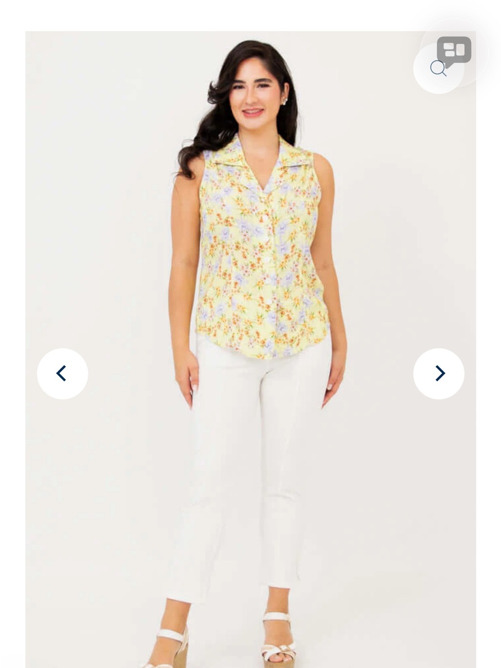 Blue Sky Yellow Floral Sleeveless Blouse with Lavender Accents